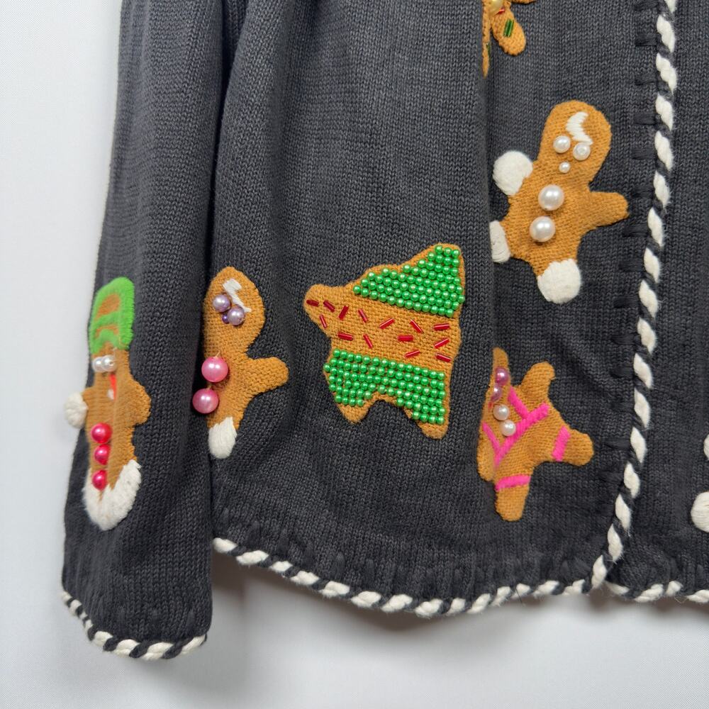 Vintage 90s Michael Simon Women's Christmas Sweater Gingerbread Man Size 2 - Picture 4 of 10